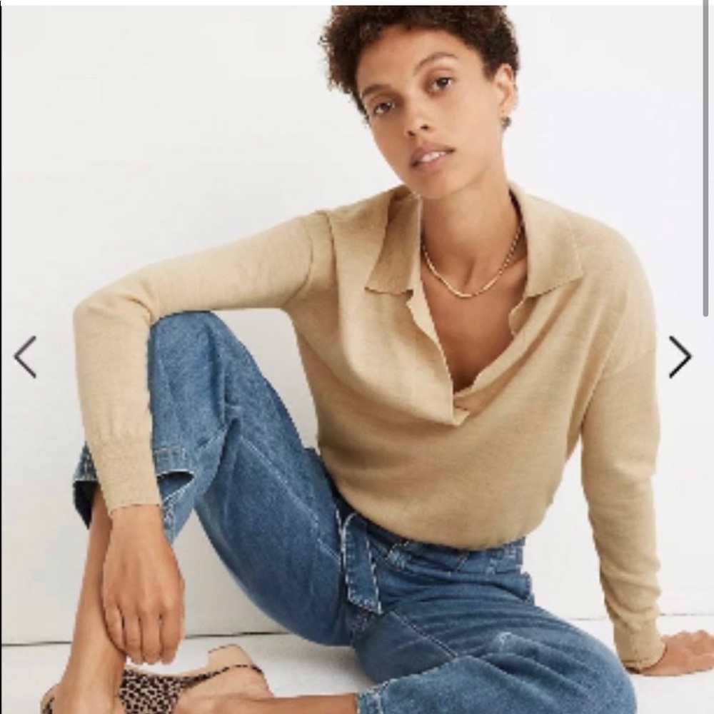 Madewell Beige Polo Sweater (100% merino wool)